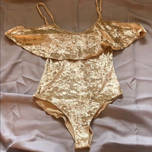Charlotte Russe Tops - Charlotte Russe Crushed Gold Velvet Bodysuit